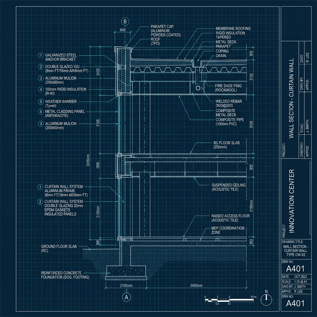 Glazing shop drawings building wall section drafting showcase